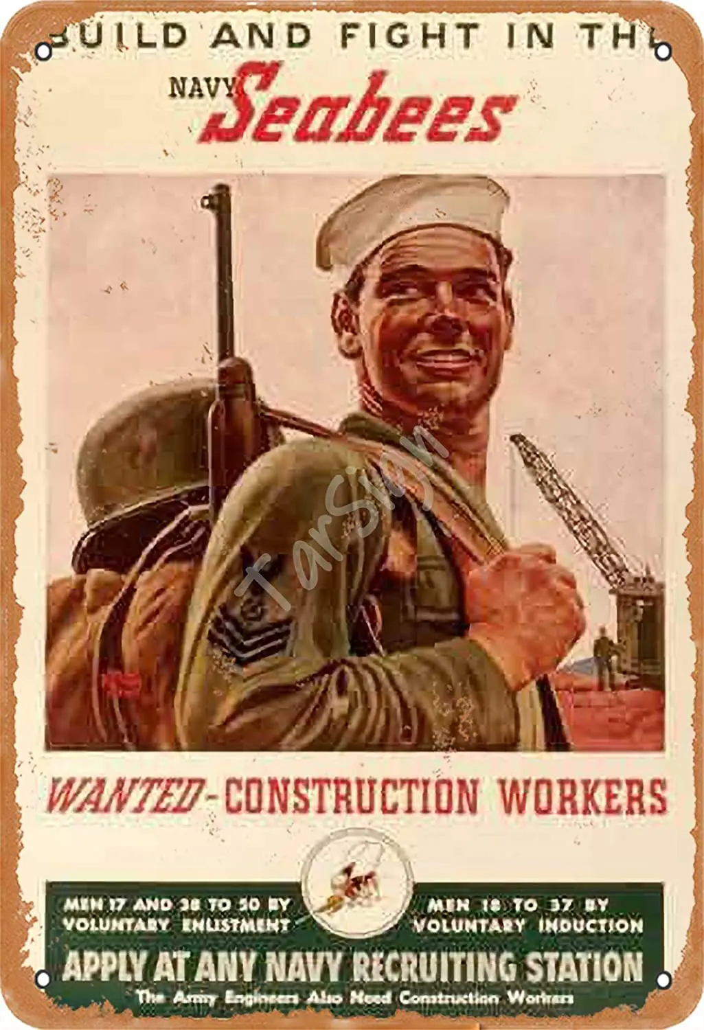 Kalynvi Build and Fight in The Navy Seabees Wanted Construction Workers Vintage Tin Sign Logo 12X16 inches Advertising Eye