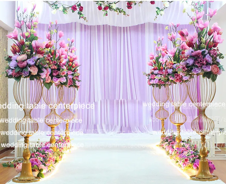 10pcs）89cm)New Model Golden Flower Stand Stainless Steel Weeding Aisle Stand for Wedding Decoration 0978