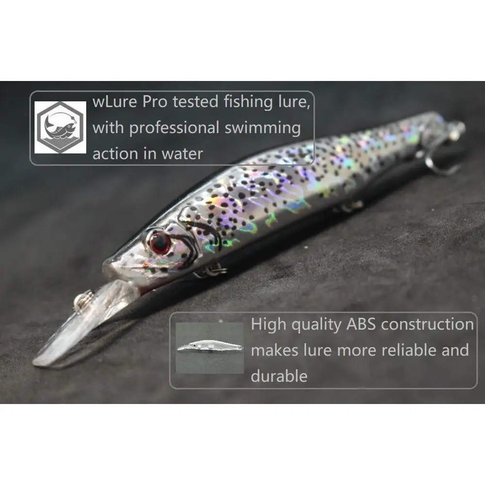 wLure Fishing Lure 13.5cm 19g Slow Retriever Wide Wobble Action Pike Bait Fast Floating 2 Meters Depth 3 Treble Hooks Sea M629