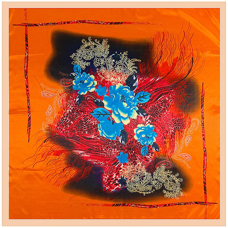 Ladies Square Scarf Twill Silk Shawl Bandana Scarf 90X90 cm Long Hair Ladies Handkerchief