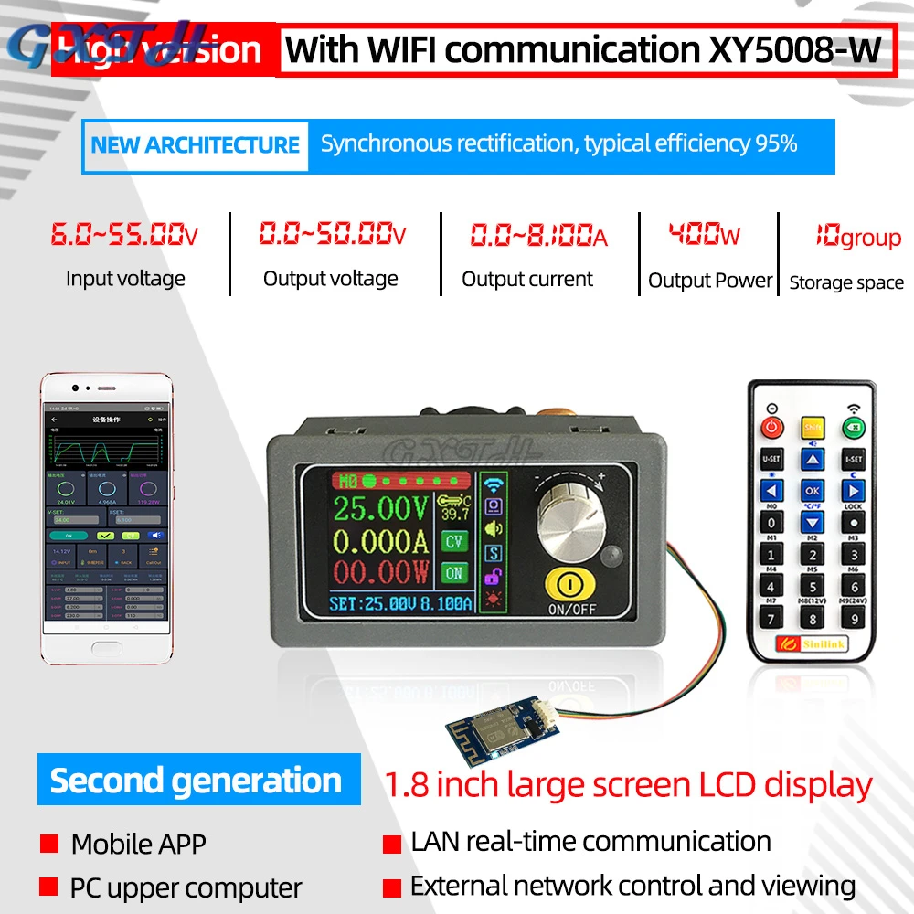 DC DC Buck Converter CC CV 0-50V 8A 400W Power Module Adjustable Regulated Laboratory Power Supply Variable WIFI APP