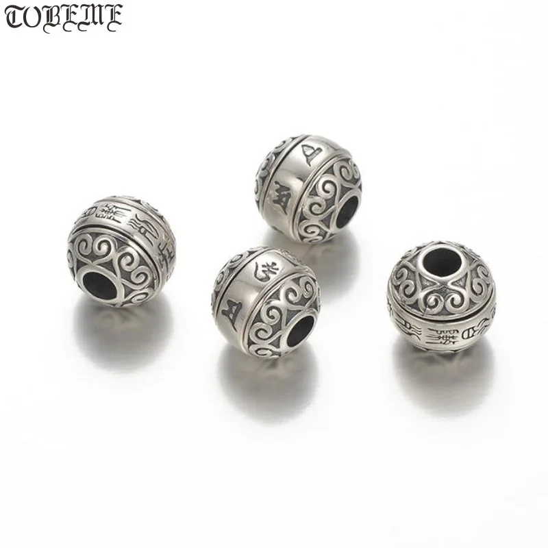 

100% 925 Silver Tibetan Six Words Proverb Spinning Beads Buddhist OM Mantra Loose Beads Good Luck Sterling Jewelry Findings