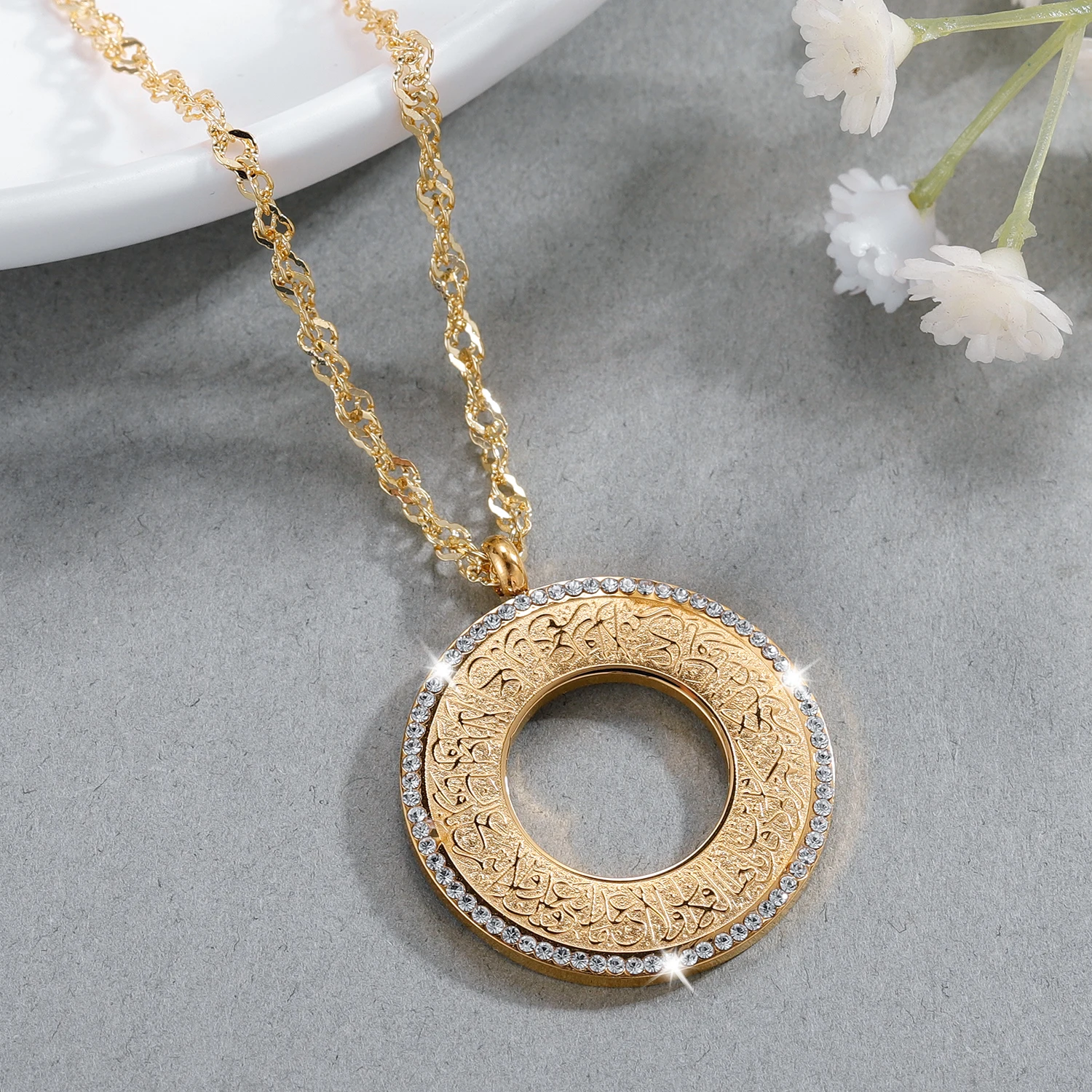 Surah Kafirun Diamond Necklaces Custom Stainless Steel Necklaces Gold Pendants Islam Muslim Arabic God Messager Jewelry Gifts view 3