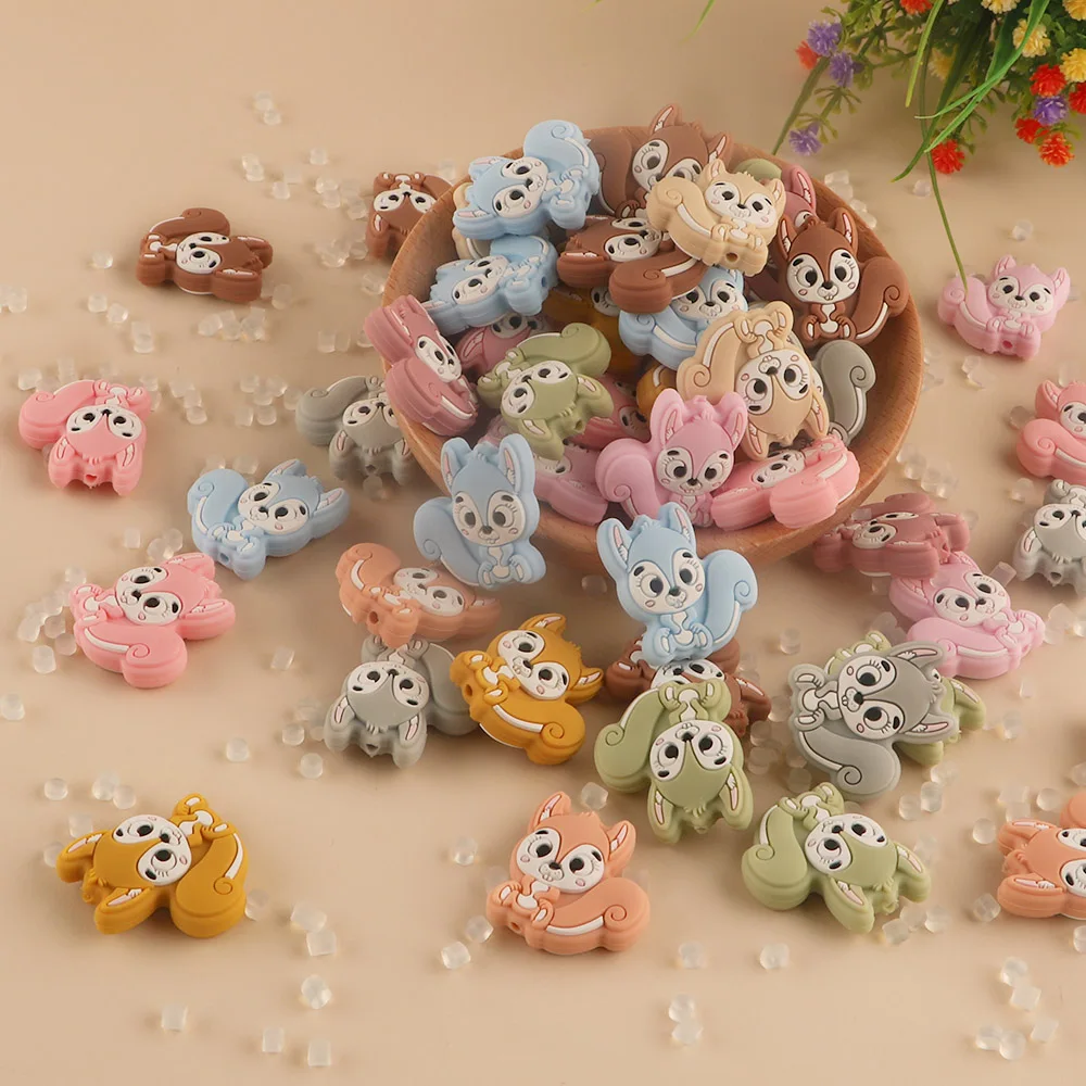 Kovict 10Pcs Cartoon Mini Squirrel Silicone Beads Cute Animal BPA Free DIY Teether Pacifier Clip Baby Accessories Teether Toy