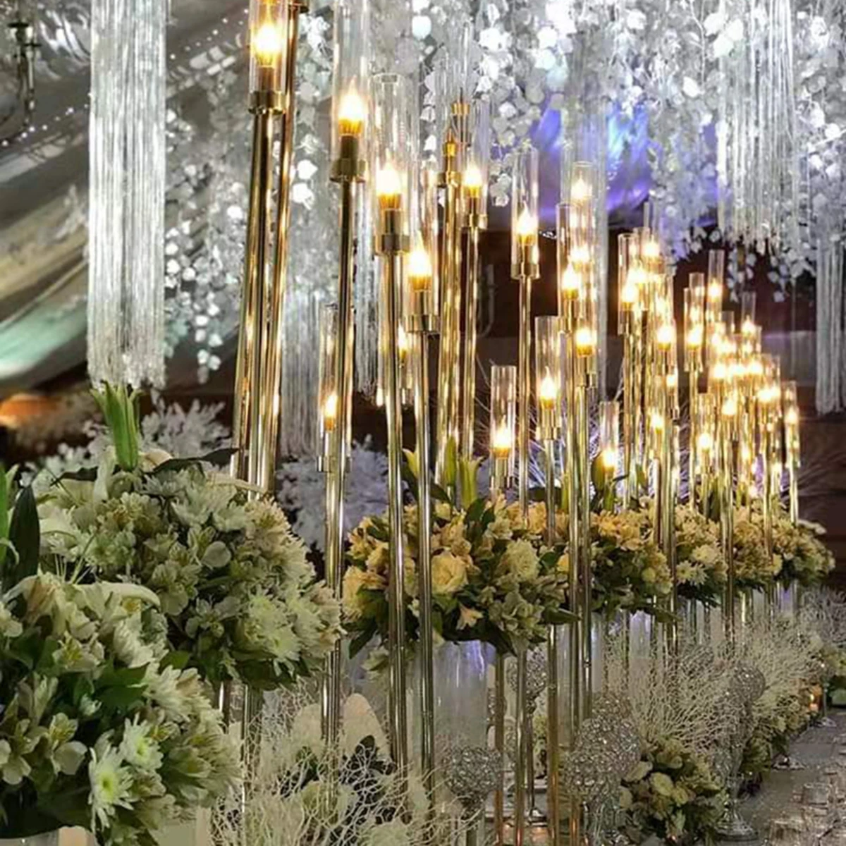 

10pcs)No light no candle)Wedding Stage Decoration gold Stand Pillars For Wedding Party AB0529