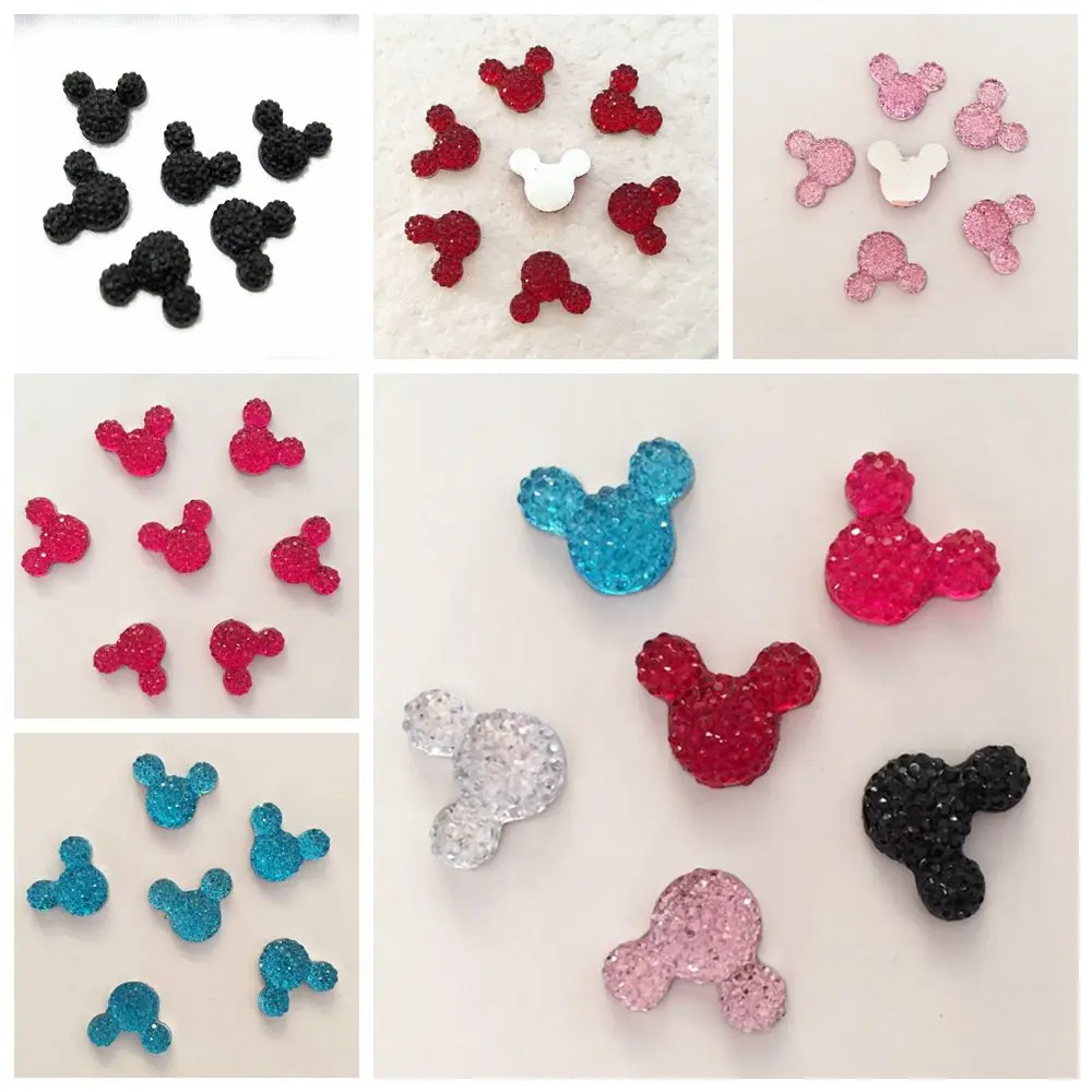 60pcs Resin Cute Shiny Beautiful Mouse Head  Flatback Rhinestone Appliques DIY Wedding Scrapbook Craft SC45