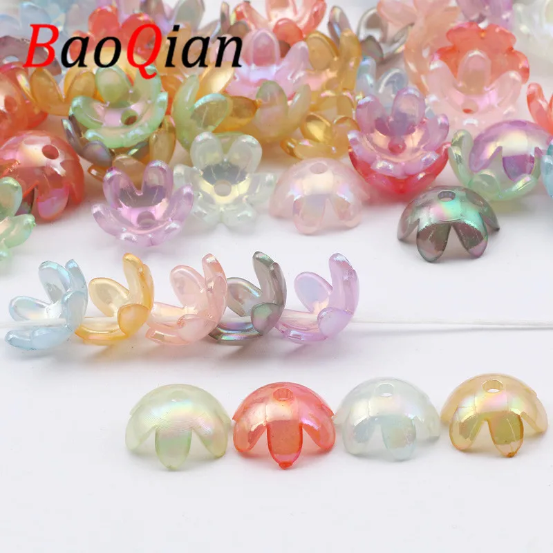 50pcs Multicolor 13mm Acrylic Six Claw Flower Shaped Loose Beads For Jewelry Making Handmade DIY Necklace Bracelet