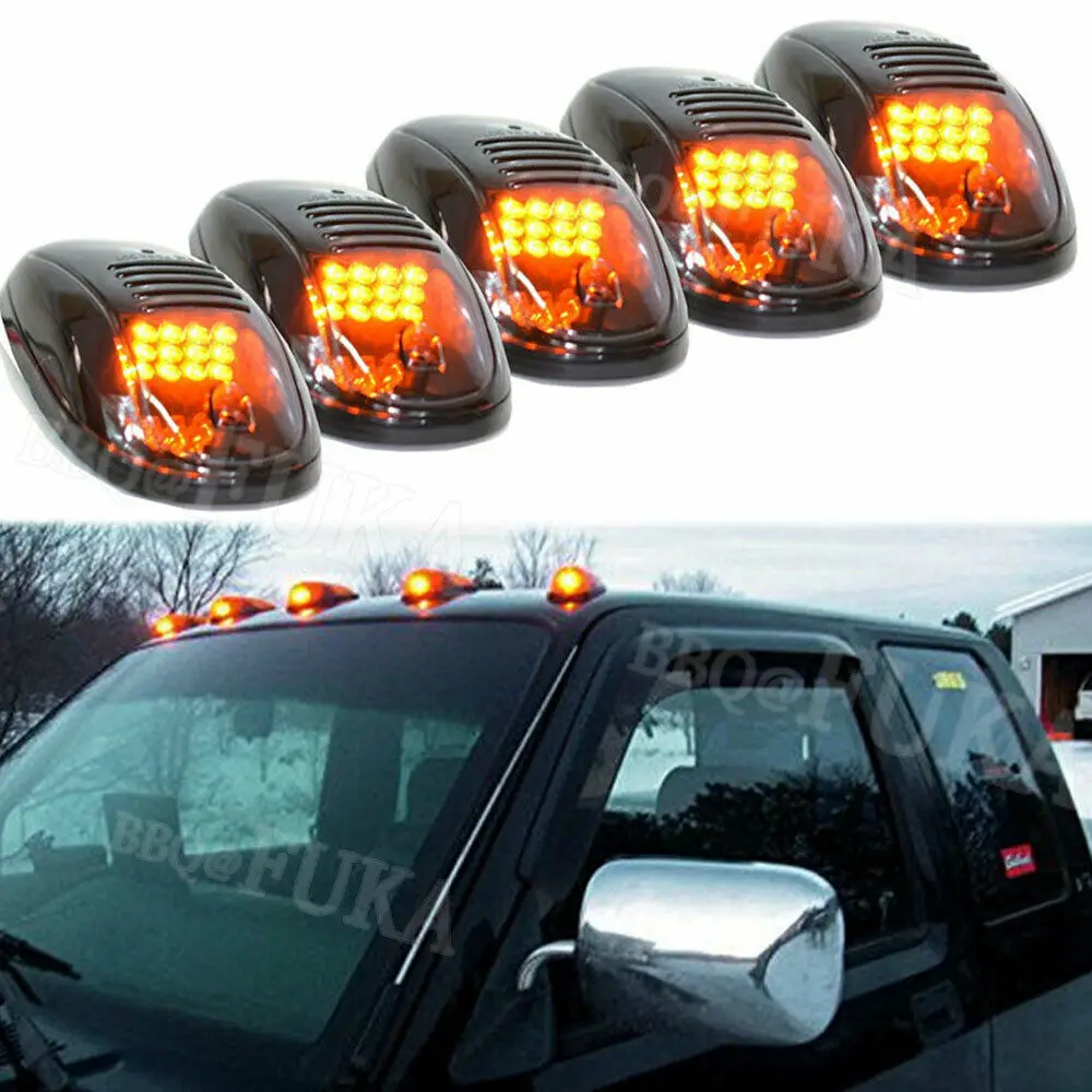 5x 12LED Smoked Cab Roof Top Marker Running Clearance Warm Light For Dodge Ram