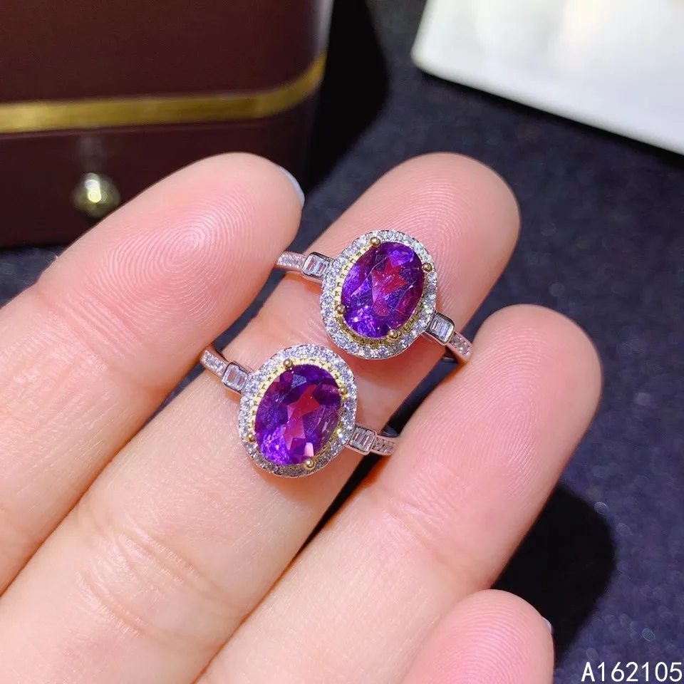 

925 pure silver Chinese style natural amethyst women's luxury classic simple oval two color adjustable gem ring fine jewelry sup