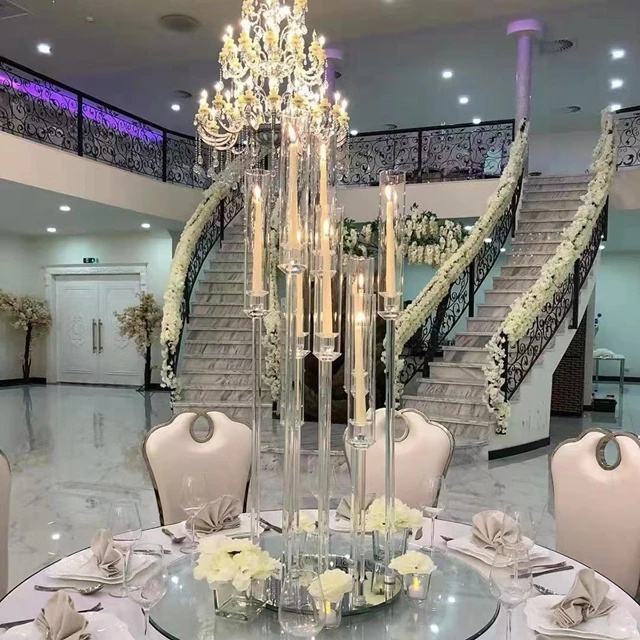 

10pcs)Wholesale Candlestick holder gold 6 arms acrylic crystal candelabra for wedding centerpiece yudao68