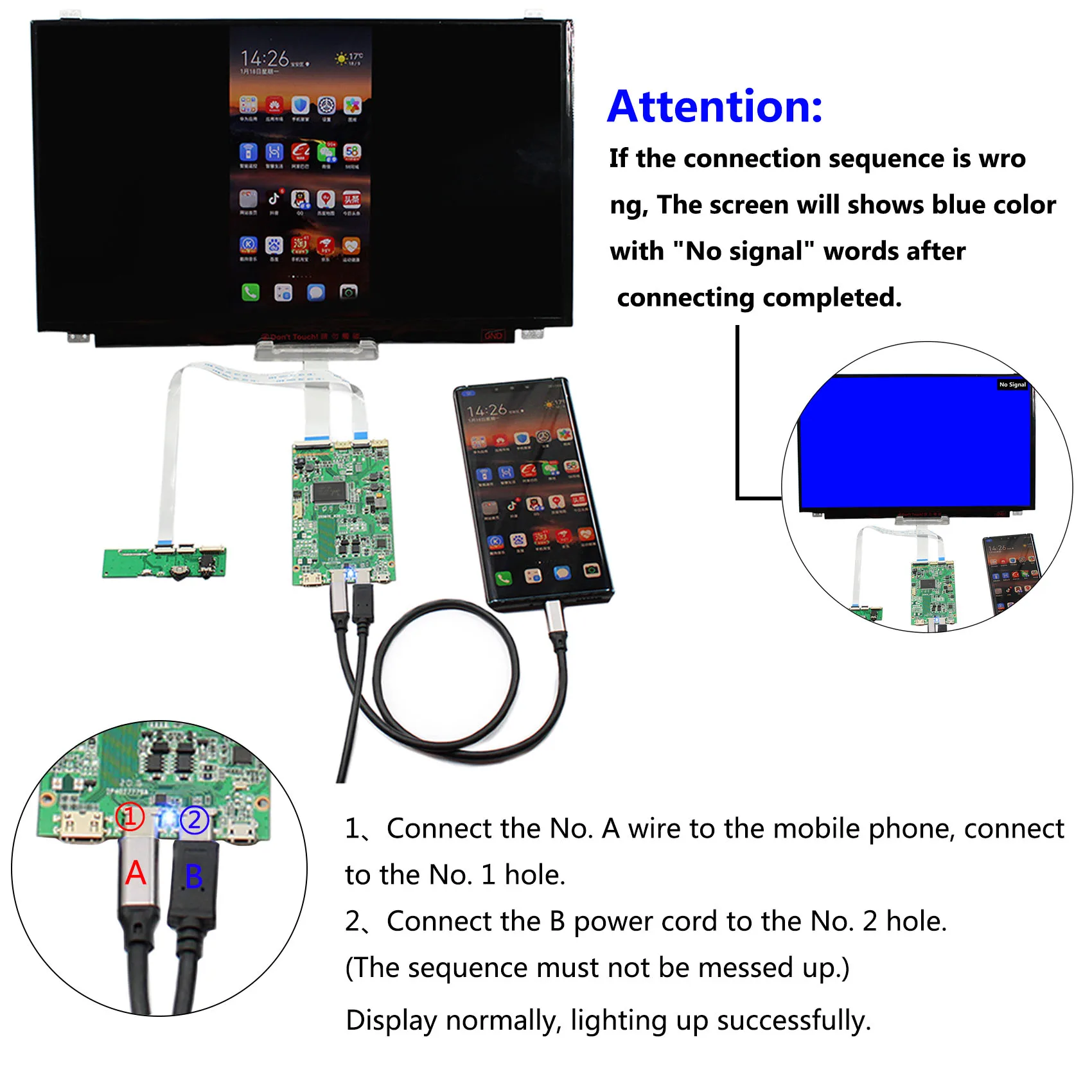 HD-MI Type C Control Board Compatible Work With 13.3inch 2560x1440 NV133QHM-A51