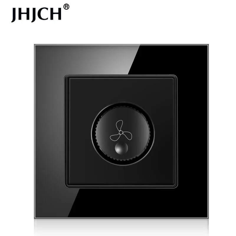 JHJCH fan regulator luxury crystal glass panel wall switch switch 16a 15-300w black and white gold