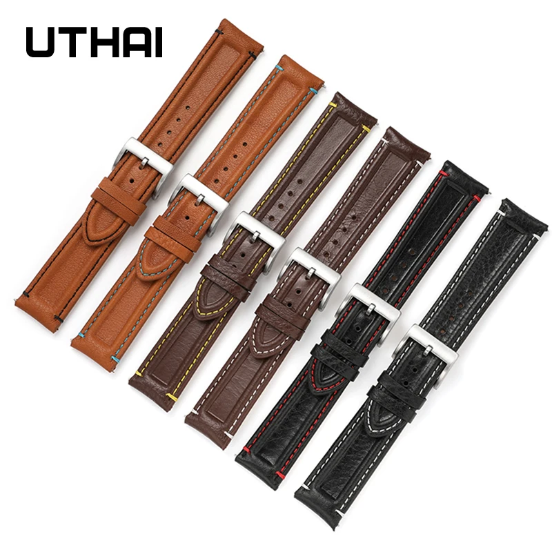 Watchband leather strap First layer cowhide 20mm 22mm watch strap bracelet for samsung watch 3 /huawei watch gt 2  UTHAI Z44