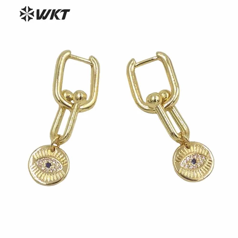 

ME081 Luxury Micropave Evil Eye Charming Lady Drop Earrings Women Gold Eletroplated Clasp Hoop Dangle