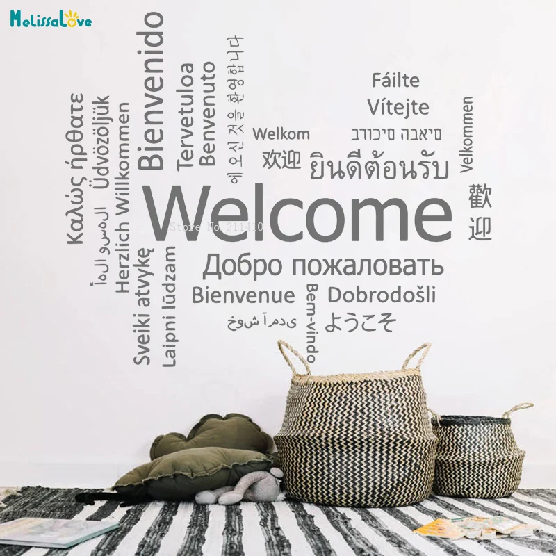 Hospitality Welcome Each Country Languages Text Wall Decals Office Home Shop Restaurant Decor Vinyl Window Decal Handmade YT3683