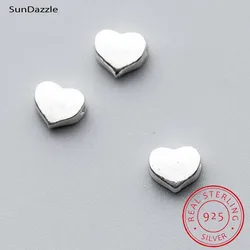 Genuine Real Pure Solid 925 Sterling Silver Heart Spacer Beads Loose Bead for Necklace Bracelet DIY Jewelry Making Findings