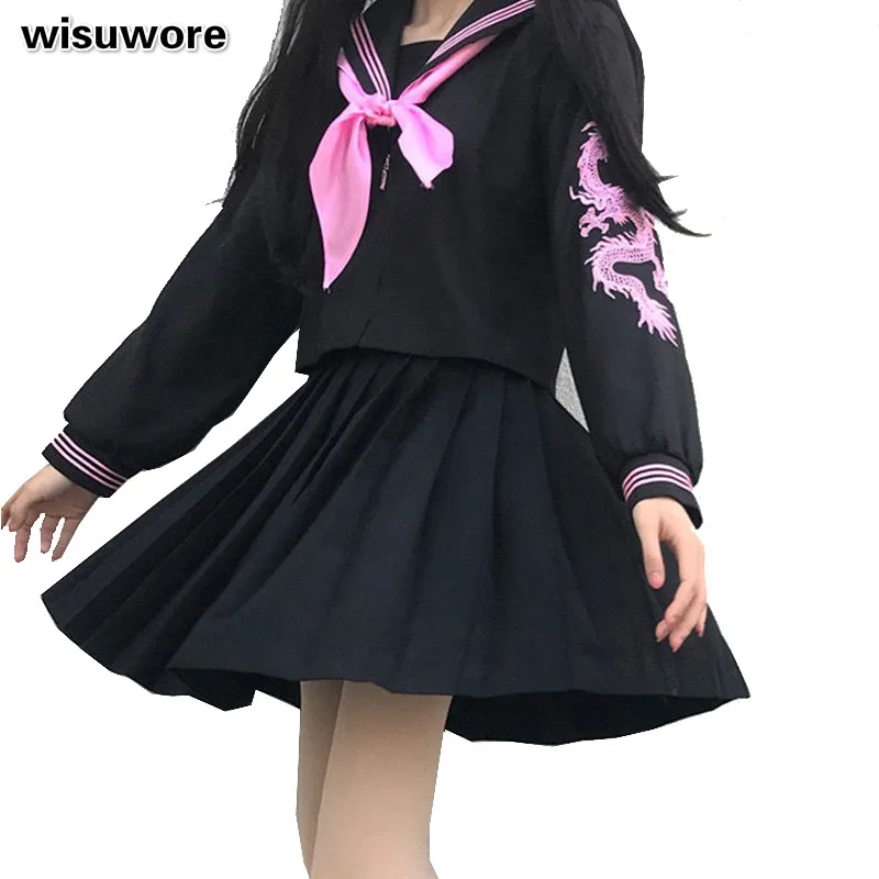 2021 neue Jk Uniform Schule Mädchen Silber Drachen Die Stickerei Uniform Gothic Styl Frauen Studenten Volle Sets Kleidung