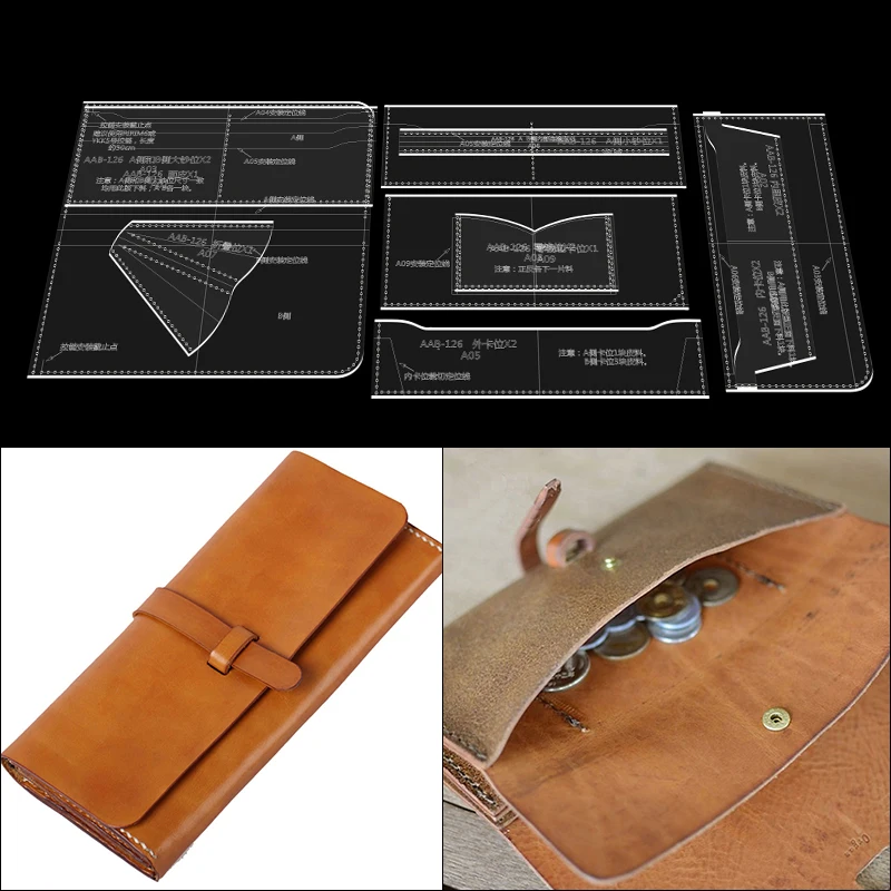 

Leather craft tools long wallet diy handmade leather hand holding wallet acrylic template version drawing