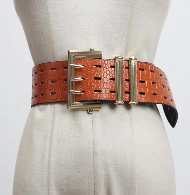 Women's runway fashion crocodile grain pu leather Cummerbunds female Dress Corsets Waistband Belts decoration wide belt R3210