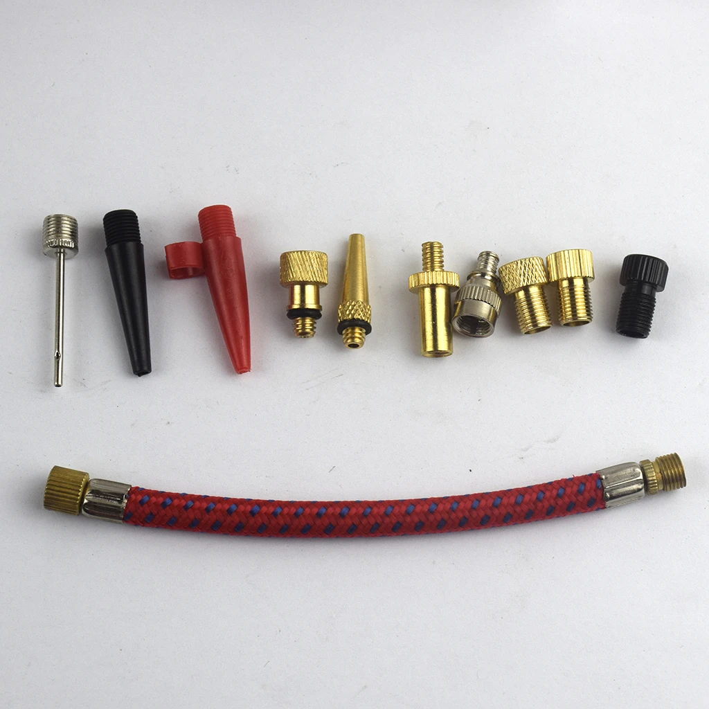 11 in 1 Replacement Bike Tire Air Pump Inflatable Inflator Extension Hose Tube Tip Adapter Nozzle Kit with Storage Box