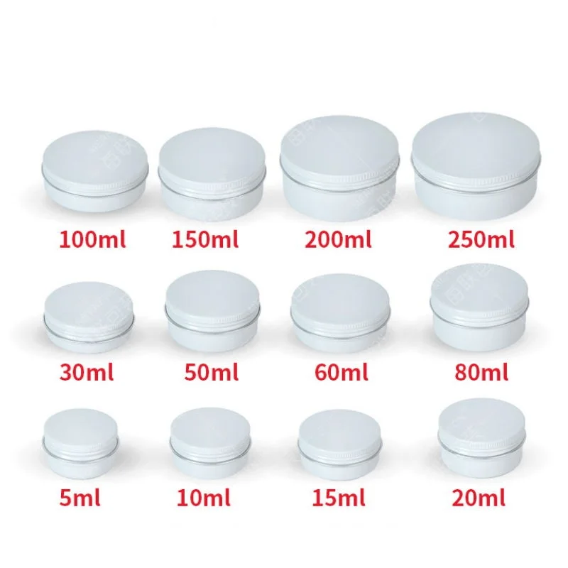 20pcs/lot White empty round aluminum jar box metal tin cans cosmetic cream, tea Aluminum storage box 15ml 20ml 50ml 100ml 150ml