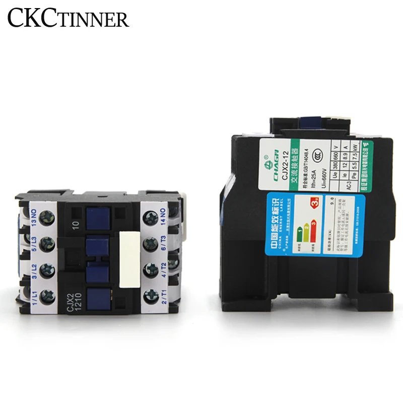 CJX2-1201/1210 50/60HZ 12A AC contactor Din Rail Mounted 3P+1NO Normal Open Contactor 24V-380V