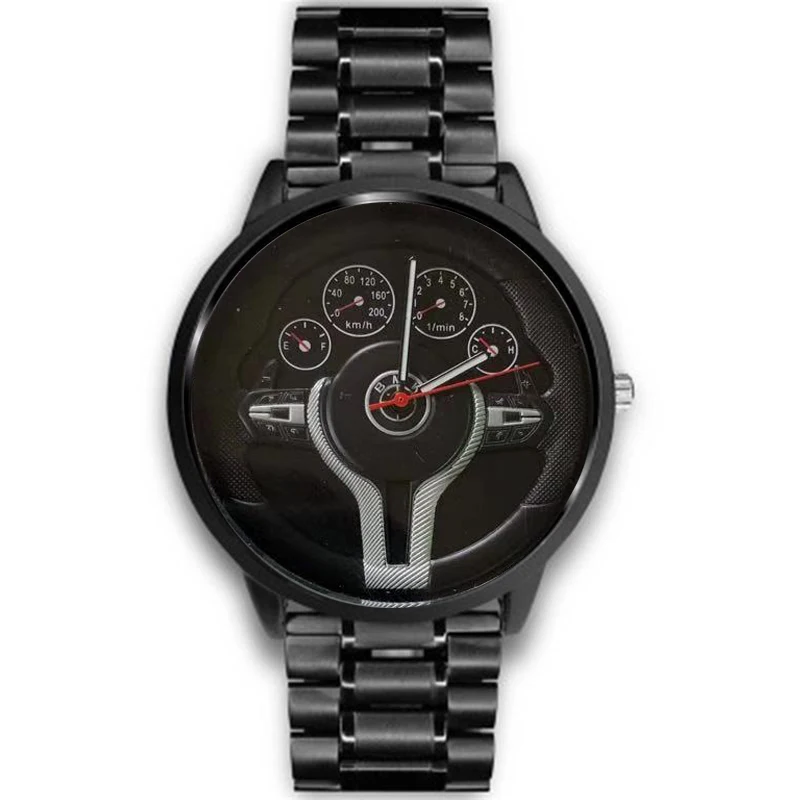 Creatieve Natrual stijl Klassieke precisie Mode mannen Quartz horloge Racing tire Gratis Roestvrij Band Klok Casual Sport