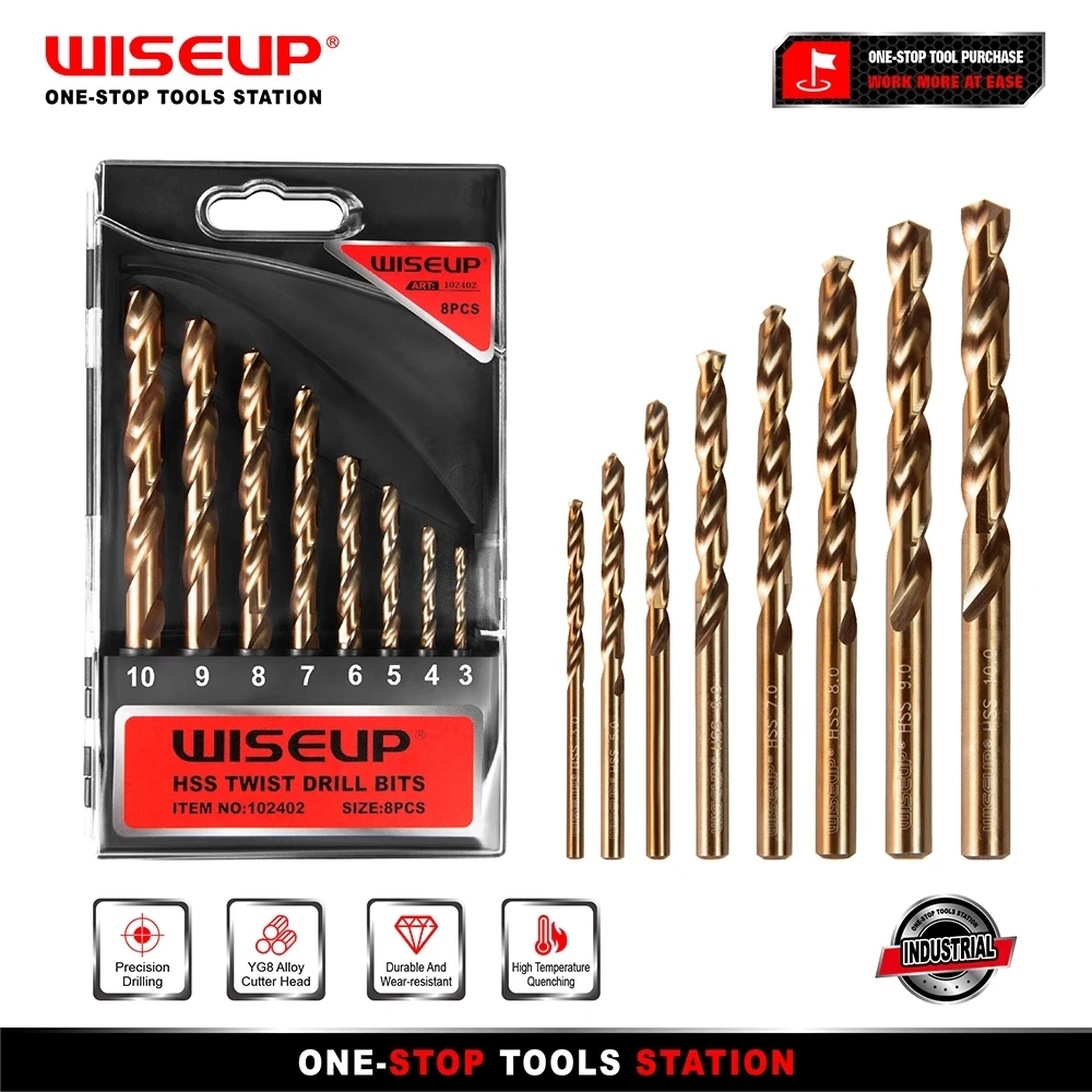 WISEUP-Juego de brocas de acero de alta velocidad, tornillo espiral, broca helicoidal métrica para Metal y madera, Multi-Function3/4/5/6/7/8/9/10mm,