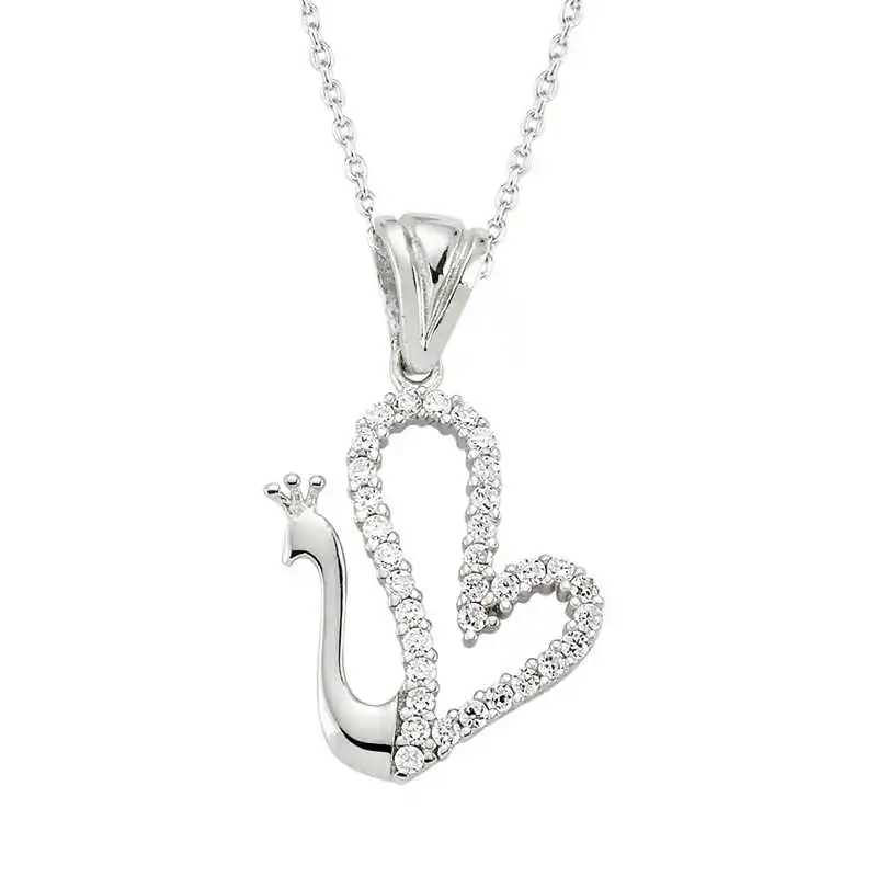 Sterling silver Heart Swan Lady Necklace Zircon Stone 925 Sterling Women Fine Jewelry Wedding Party Birthday Gift - Box - Pendant - Chain Choker - Female - Ladies - Fashion