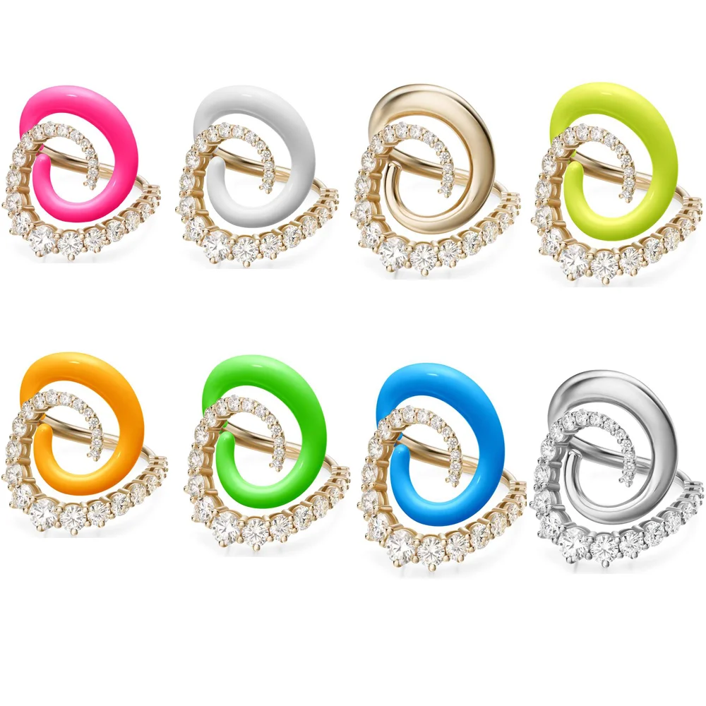 

Open Adjusted 7 Neon Enamel Colorful Jewelry Geometric Multi Round Circles Fashion 5A CZ Women Full Finger Rings