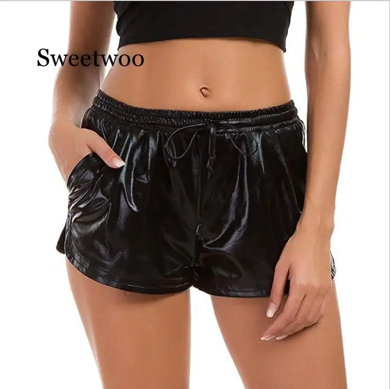 

Gold Silver Shorts Women Elastic Waist Polyester Sexy Summer Autumn Shorts Metallic Rave Dance Shorts 2020 New