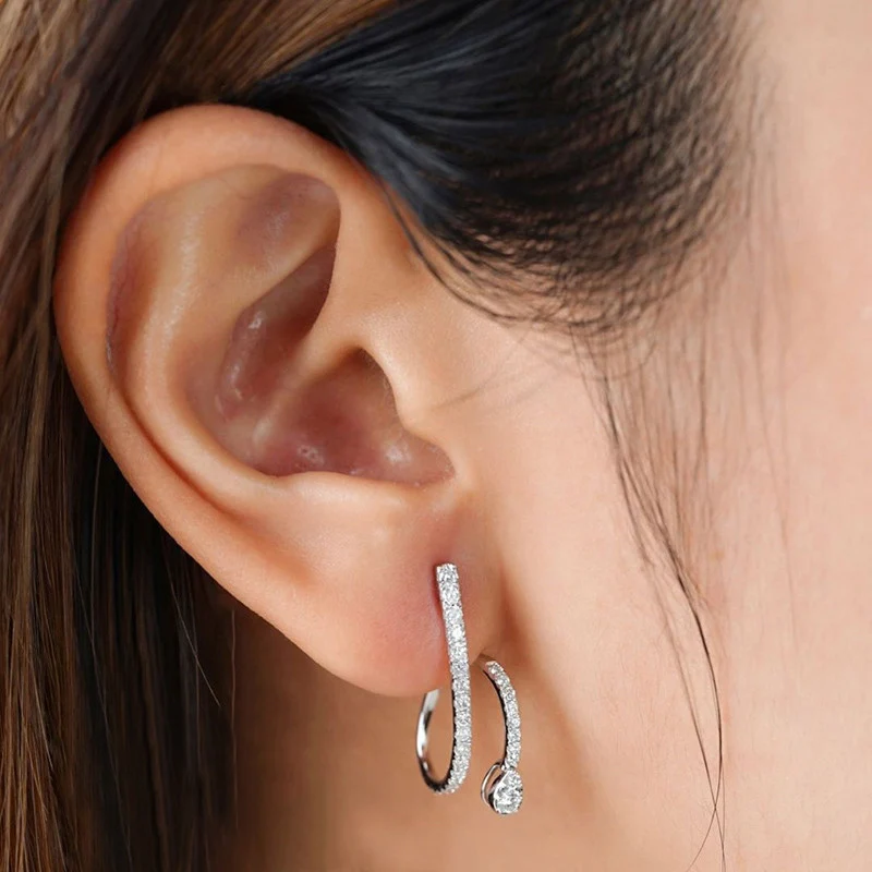 Huitan Fashion Geometric Shaped Stud Earrings for Women OL Style Bling Stylish Female Accessories Luxury Cubic Zirconia Jewelry