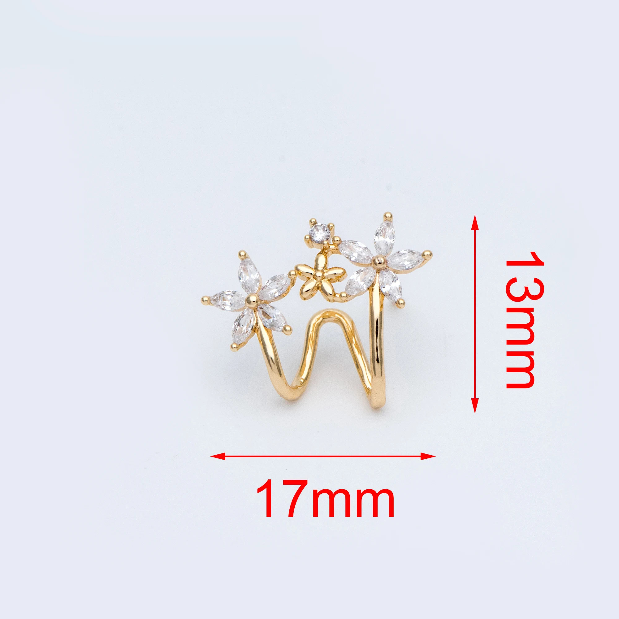 4pcs CZ Paved  Gold Plate Brass Flower Ear Cuff Studs Climbers Floral Crawlers Wrap Statement Earrings (#GB-773)