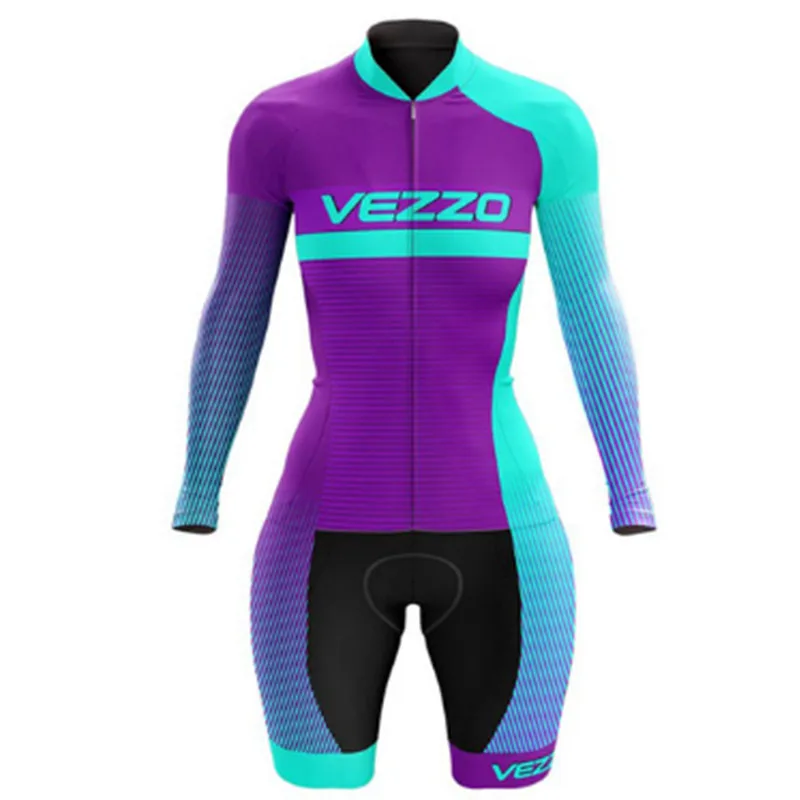 

Vezzo Female Cyclist Jumpsuit Shorts With Gel Little Monkey Pro Team Women's Long-Sleeved Cycling Clothing Suit Overalls Tight P