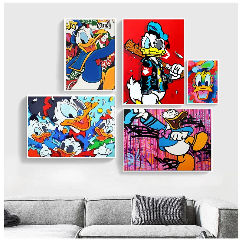 Graffiti Mickey Mouse Donald Duck Canvas Painting Wall Art Disney Cartoon Posters and Prints Picture for Living kids Room Decor