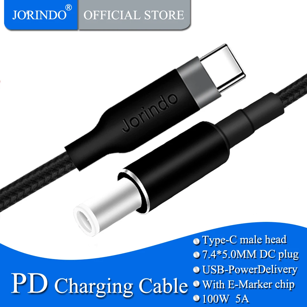 JORINDO USB-C to DC7.4*5.0mm with pin 100W fast charging power line,Type-C to DC7.4*0.6  Dell laptop power adapter cable