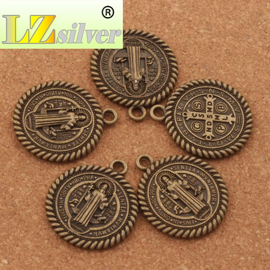 Saint St Benedict of Nursia Patron Against Evil Medal Charm Beads 25pcs Zinc Alloy  Bronze Pendants L1791 36x31mm