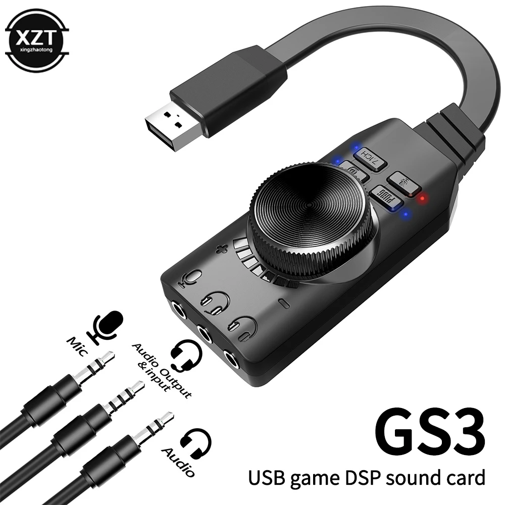 3.5mm USB Adapter 7.1Channel External USB Computer Game Sound Card for PUBG Gaming External Audio Card  Plug and Play PC Laptop