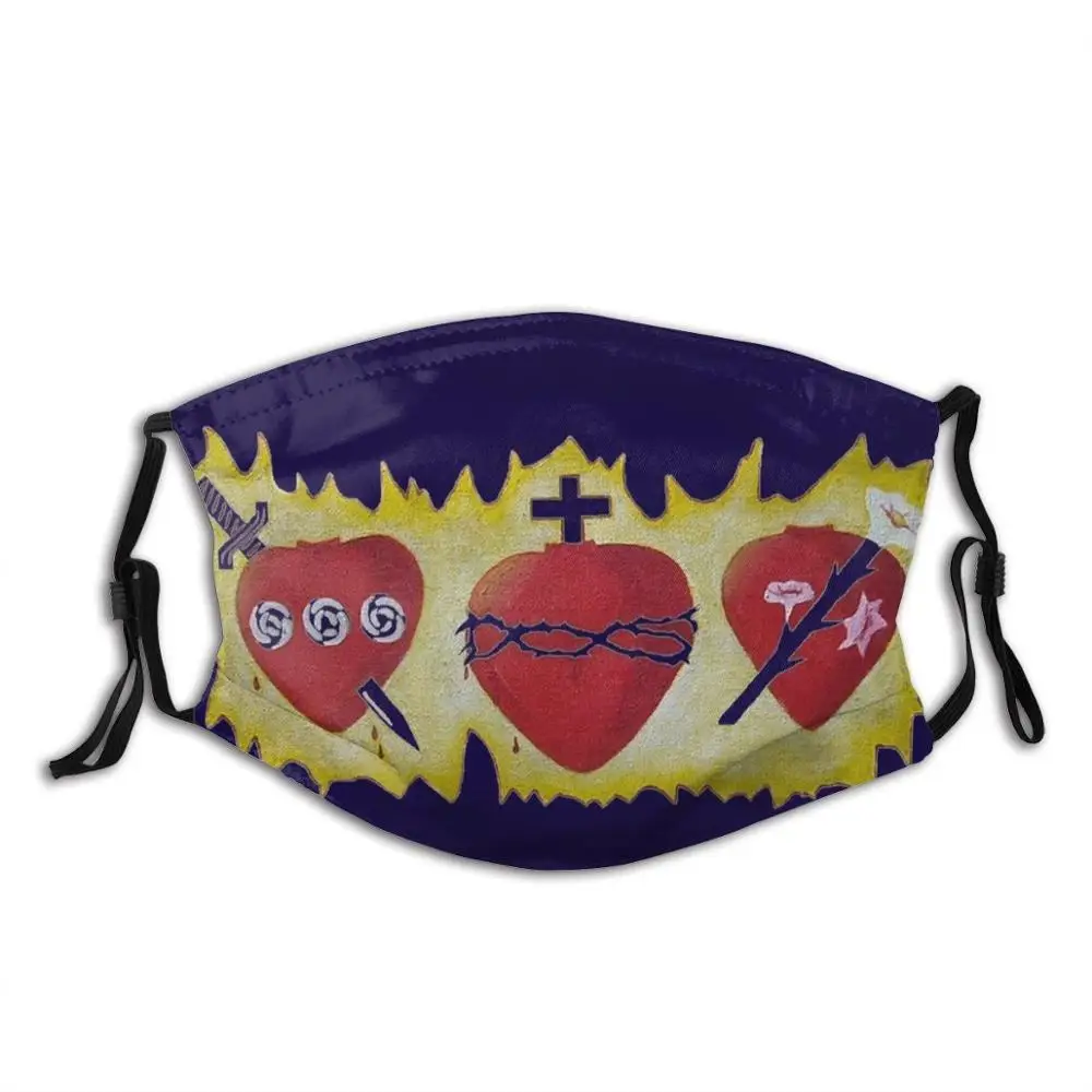 The Three Hearts Funny Print Reusable Pm2.5 Filter Face Mask Sacred Heart Of Jesus Immaculate Heart Of Mary Heart Of Joseph