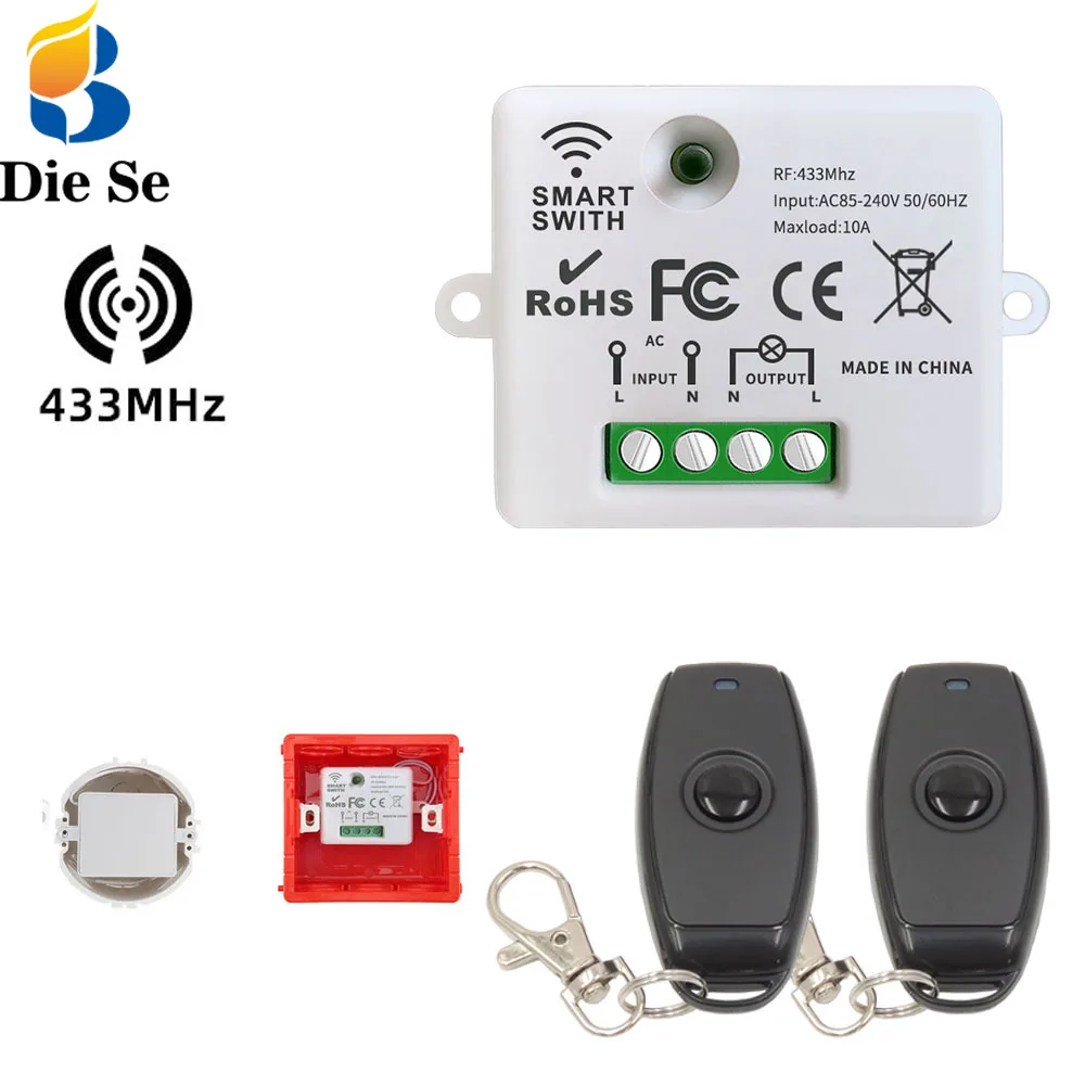 Universal controle remoto 433mhz rf mini relé receptor ac 220v 10a luz controlador de ligar/desligar keyfob para a melhoria da casa lâmpada led