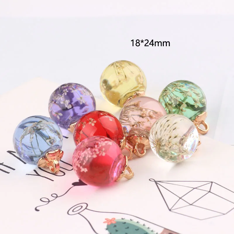 6pcs Flower Glass Ball Charms Pendant Crystal With Flower Glass Ball Charms Fit Earrings Floating Handmade DIY Jewelry Accessory