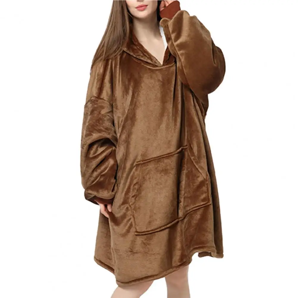 Oversized Long Sleeve Hoodie Nightgown Cashmere Faux Fur Hooded Hoodie Big Pocket Women Sweatshirts Winter