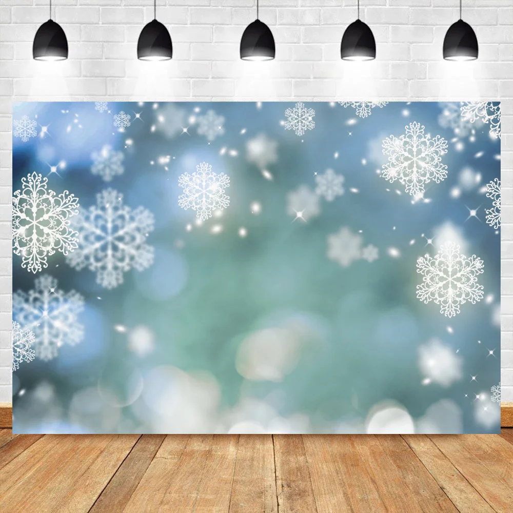 Laeacco Winter Snowflake Light Bokeh Backdrop For Photography Shiny Star Christmas Child Portrait Photo Background Photo Studio