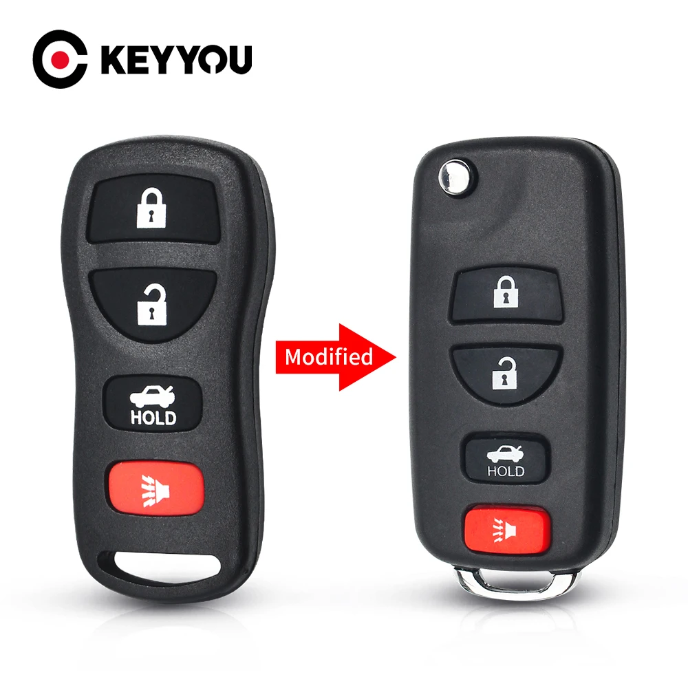 KEYYOU Modified Flip Key For Nissan Infiniti Xterra Frontier Muranon PATHFINDER TITAN Fob 4 Buttons Car Remote Key Shell Case