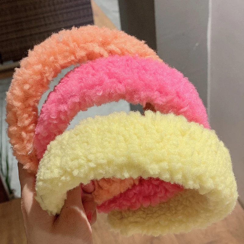 Fashion Teddy Style Thick Fur Headband Hair Bands For Women Sweet Candy Color Hair Hoop Cashmere Wide Hairbands Hair Accessories