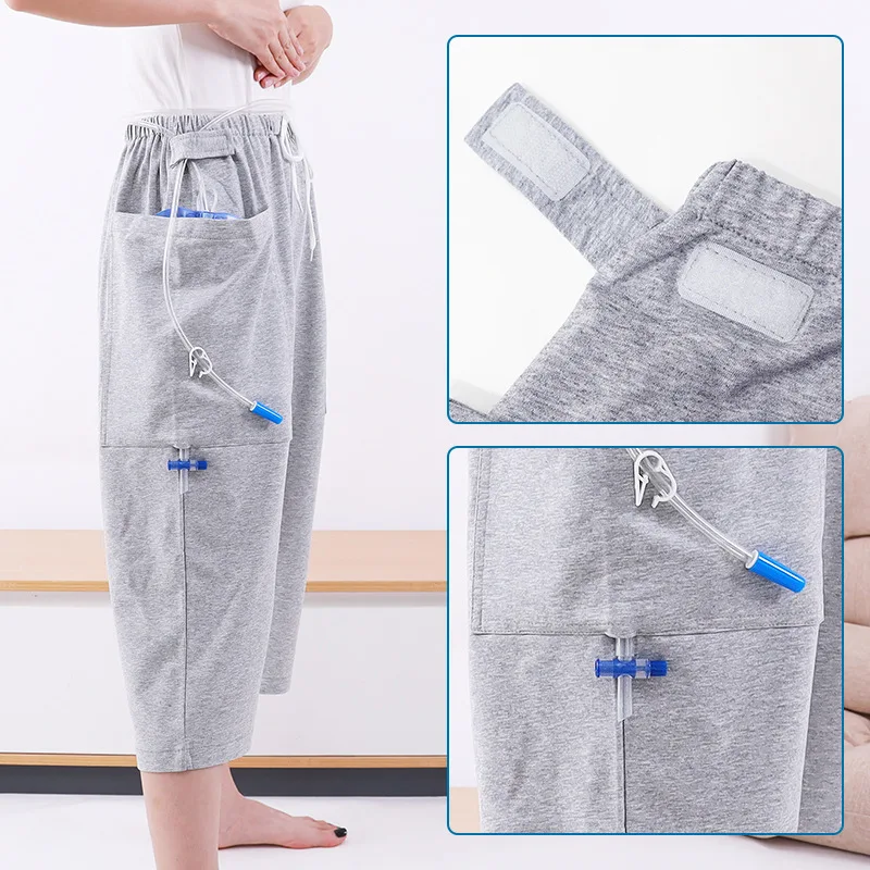 Patient Care Single/Double Pocket Pants Urine Bag Storage for Cystostomy Fistula Elderly Incontinence Drainage with Pockets