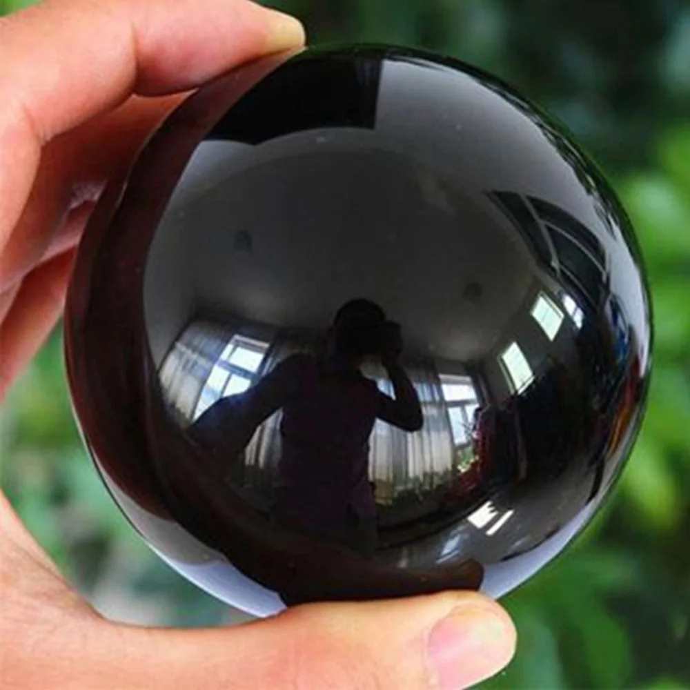 40mm Asian Natural Black Obsidian Sphere Large Crystal Ball Healing Stone