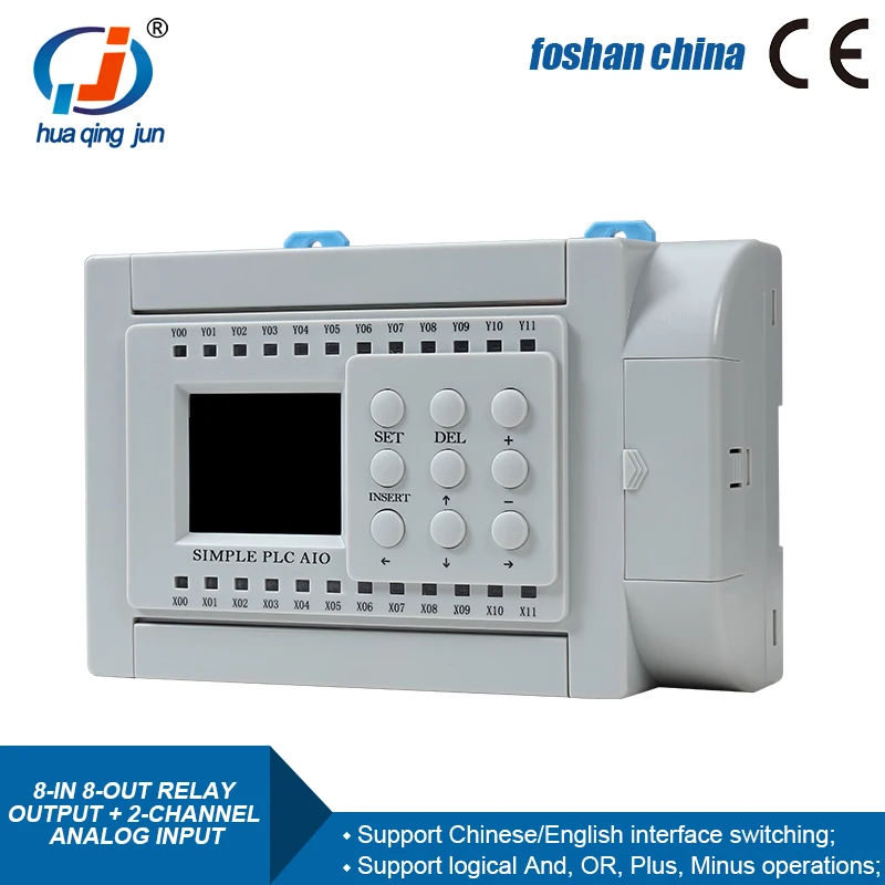 Huaqingjun 12DI 12DO Relay Output PLC 2AI 0-10V 0-20mA Programmable Controller for Inverter