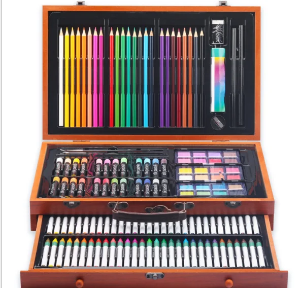 142pcs Art Sets Wooden Box Stationery Set Children's Painting Drawing Tools  Art  Gift Box