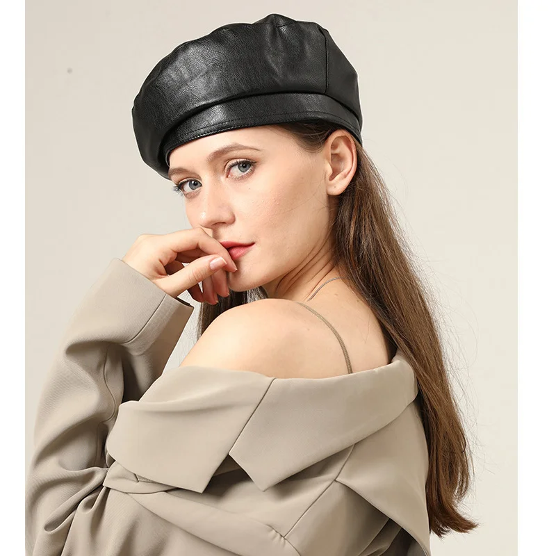 New Men Women Beret Hat Leather Beret Caps Unisex Bucket Hats Caps Berets Beanies